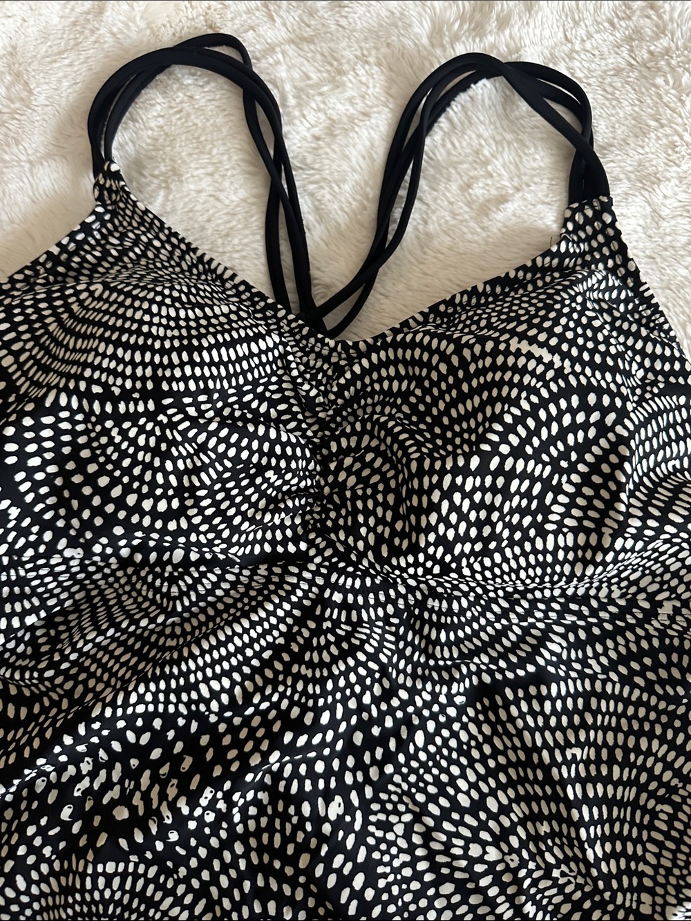 Ava & Viv Black and White Spotted Strappy tankini top